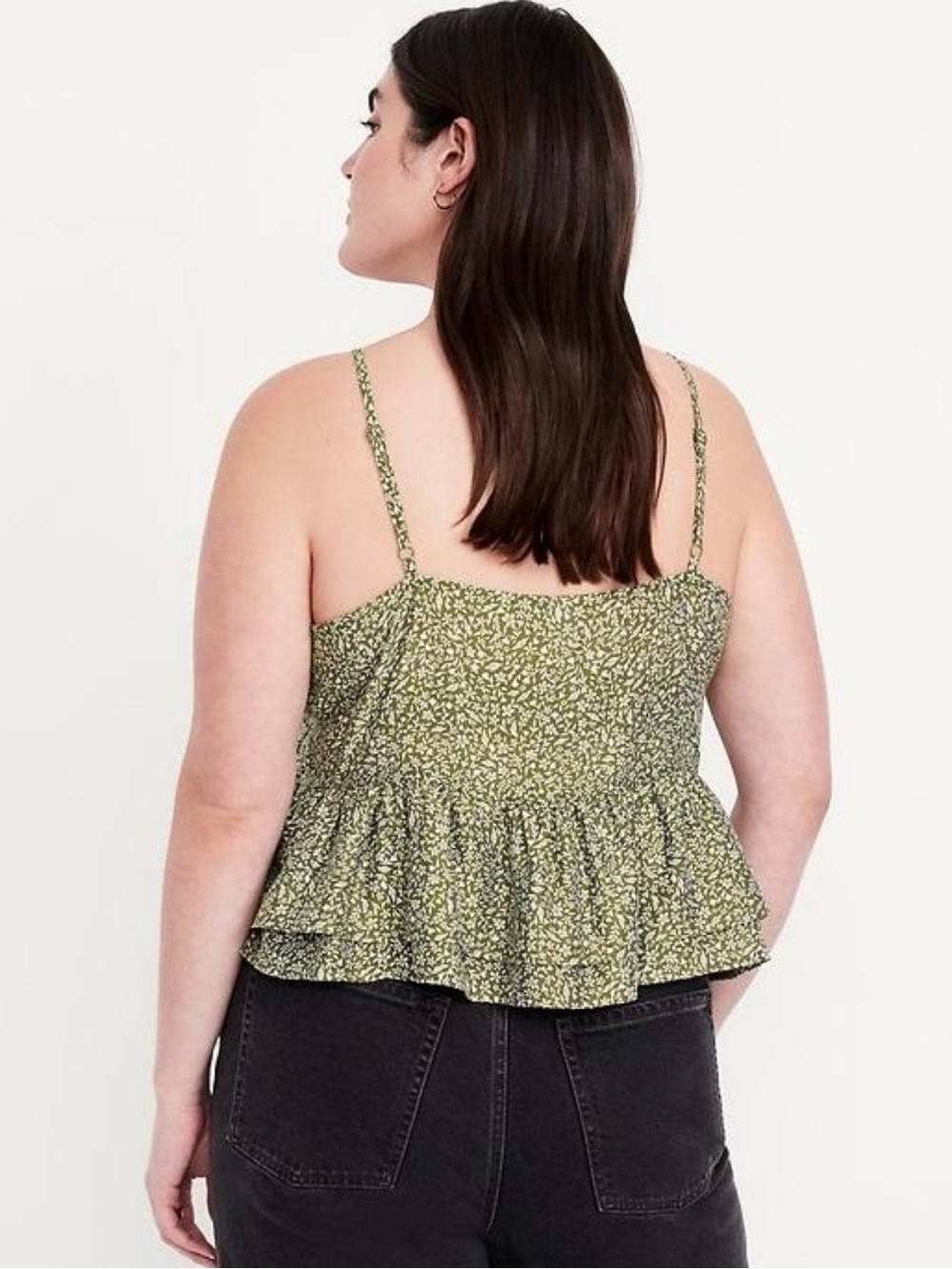 Old Navy Olive Green Floral Spaghetti Strap Camitop